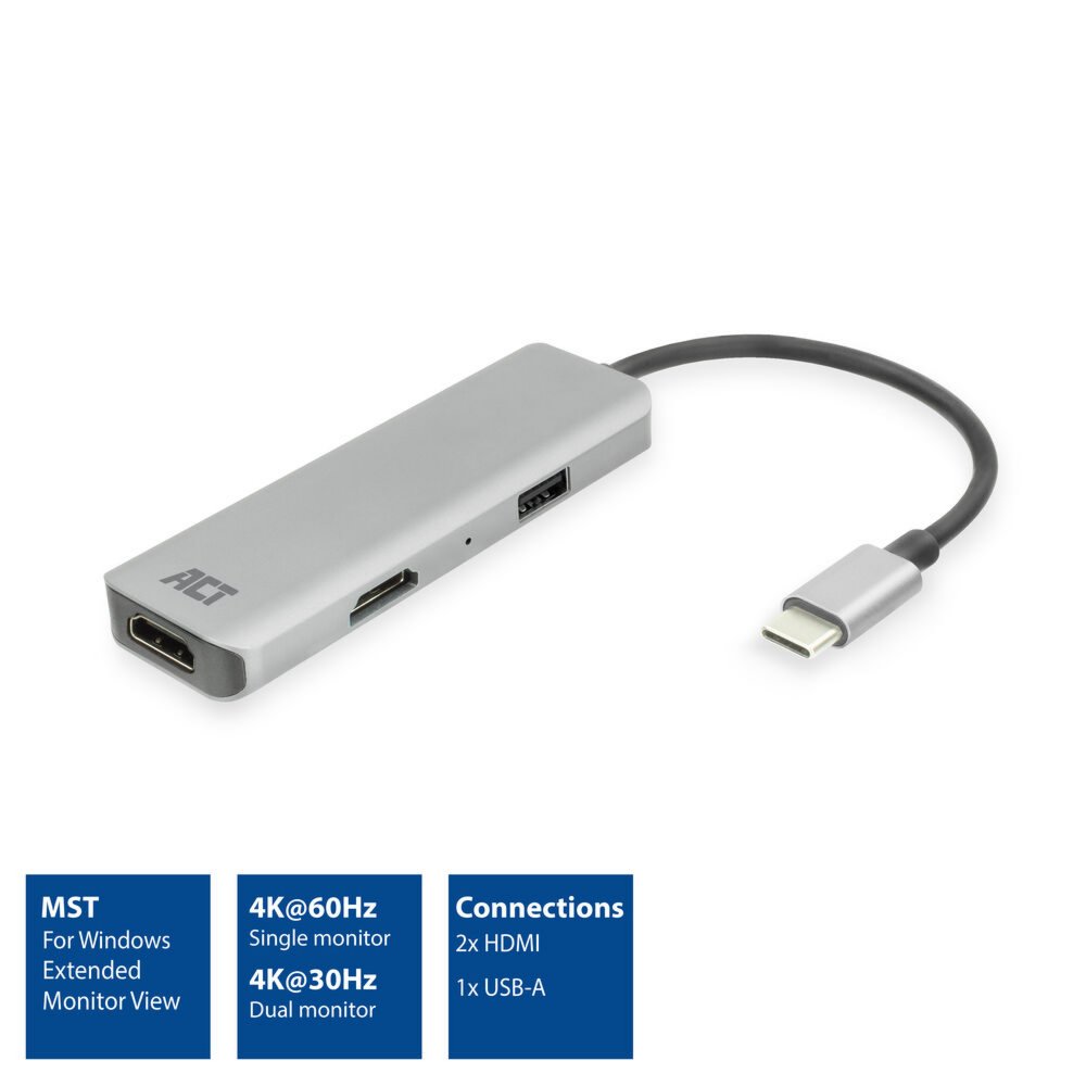 ACT AC7013 laptop dock & poortreplicator Bedraad USB 3.2 Gen 1 (3.1 Gen 1) Type-C Zwart, Grijs