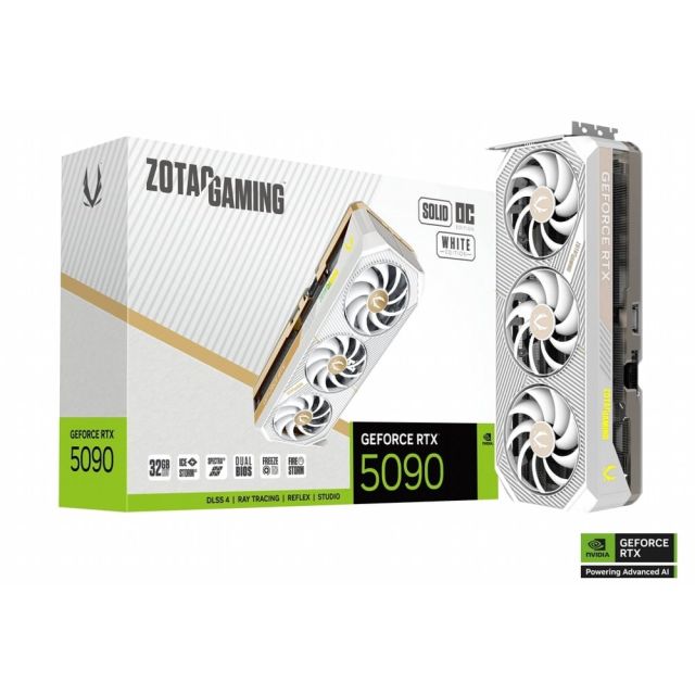 ZOTAC GAMING RTX 5090 SOLID OC | 32 GB GDDR7 VRAM | 4K Gaming & AI | Videokaart | GPU | Nvidia | White Edition