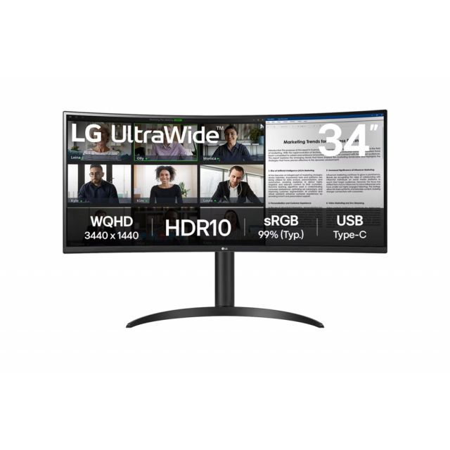 LG 34WR55QK-B | 34" Curved Ultrawide | 3440 x 1440 | Wide Quad HD | Zwart | Power Delivery | USB hub
